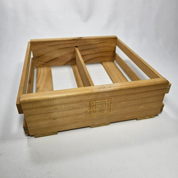 Napa Valley 24 Cassette Wooden Storage Crate w/ Divider & Square Embossed Logo - Picture 3 of 7